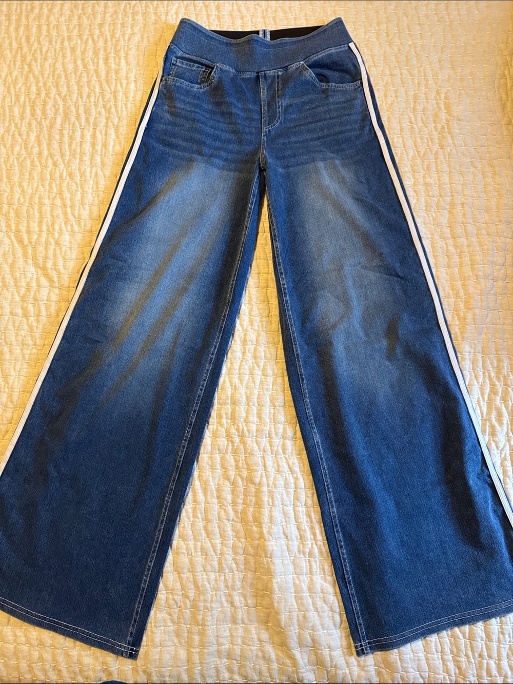 Halara Wide Leg Dark Blue Jeans with Side Stripe